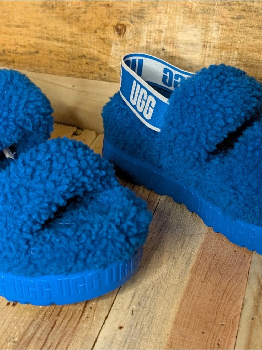 UGG Blue Fluff Slide Sandals